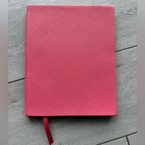 Smythson Large Portobello Crossgrain Leather Notebook in Pink Salmon New